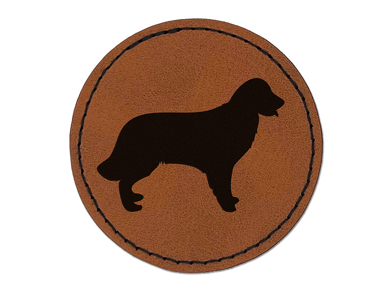 Golden Retriever Dog Solid Round Iron-On Engraved Faux Leather Patch Applique - 2.5"