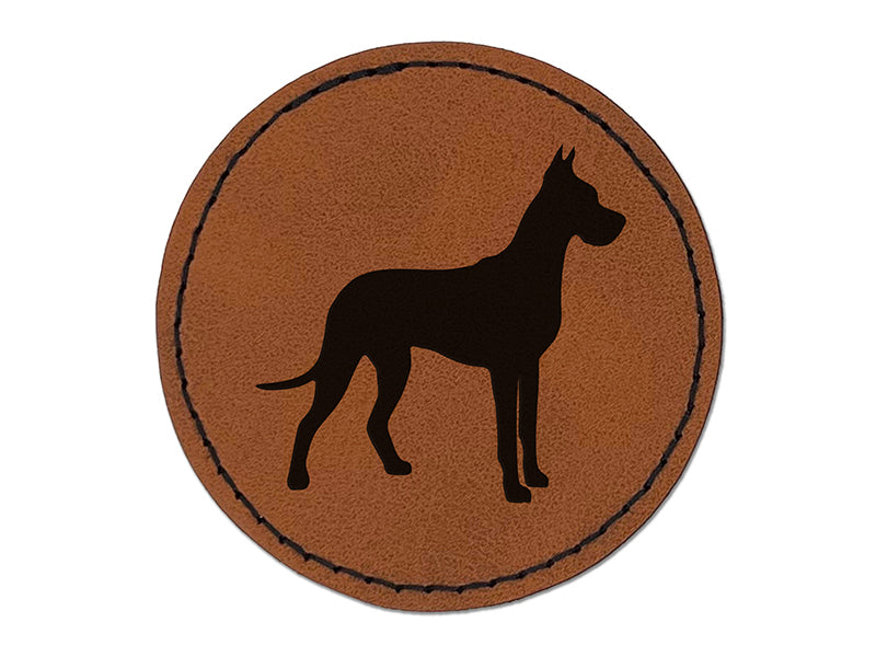 Great Dane Dog Solid Round Iron-On Engraved Faux Leather Patch Applique - 2.5"