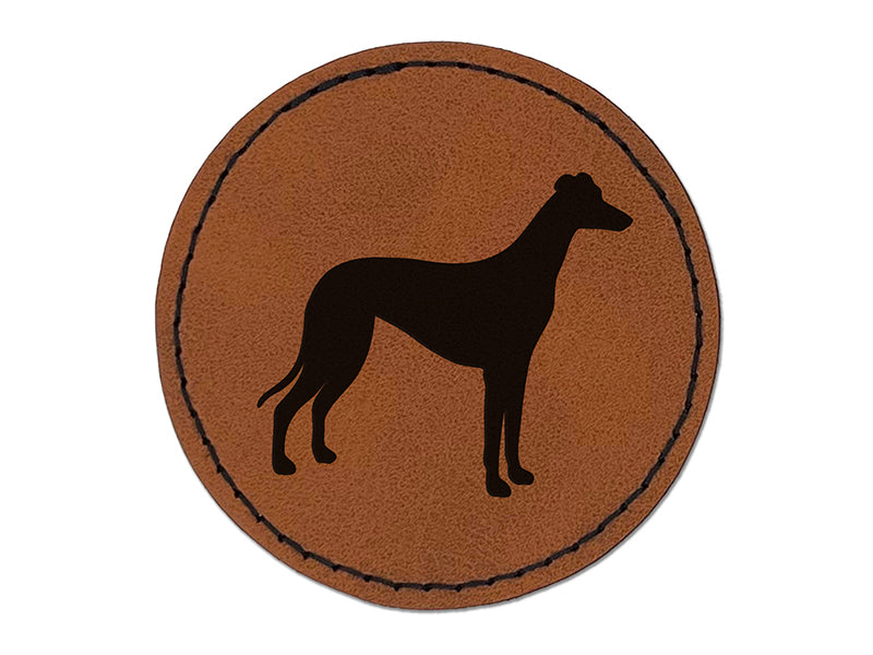 Greyhound Dog Solid Round Iron-On Engraved Faux Leather Patch Applique - 2.5"