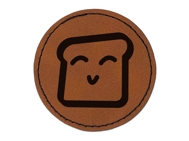 Happy Toast Kawaii Outline Round Iron-On Engraved Faux Leather Patch Applique - 2.5"