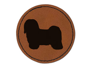 Havanese Dog Solid Round Iron-On Engraved Faux Leather Patch Applique - 2.5"