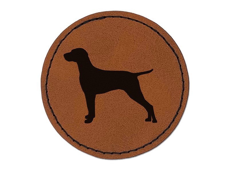 Hungarian Vizsla Dog Solid Round Iron-On Engraved Faux Leather Patch Applique - 2.5"
