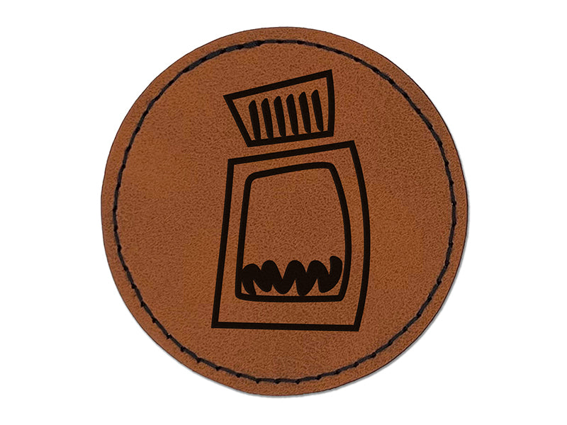 Ink Bottle Doodle Round Iron-On Engraved Faux Leather Patch Applique - 2.5"