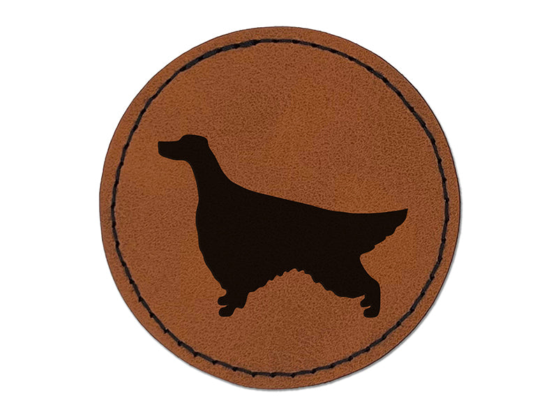 Irish Setter Dog Solid Round Iron-On Engraved Faux Leather Patch Applique - 2.5"