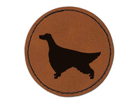 Irish Setter Dog Solid Round Iron-On Engraved Faux Leather Patch Applique - 2.5"