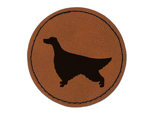 Irish Setter Dog Solid Round Iron-On Engraved Faux Leather Patch Applique - 2.5"