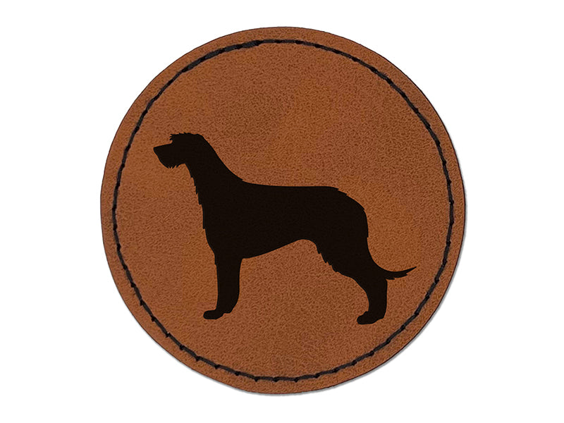 Irish Wolfhound Dog Solid Round Iron-On Engraved Faux Leather Patch Applique - 2.5"