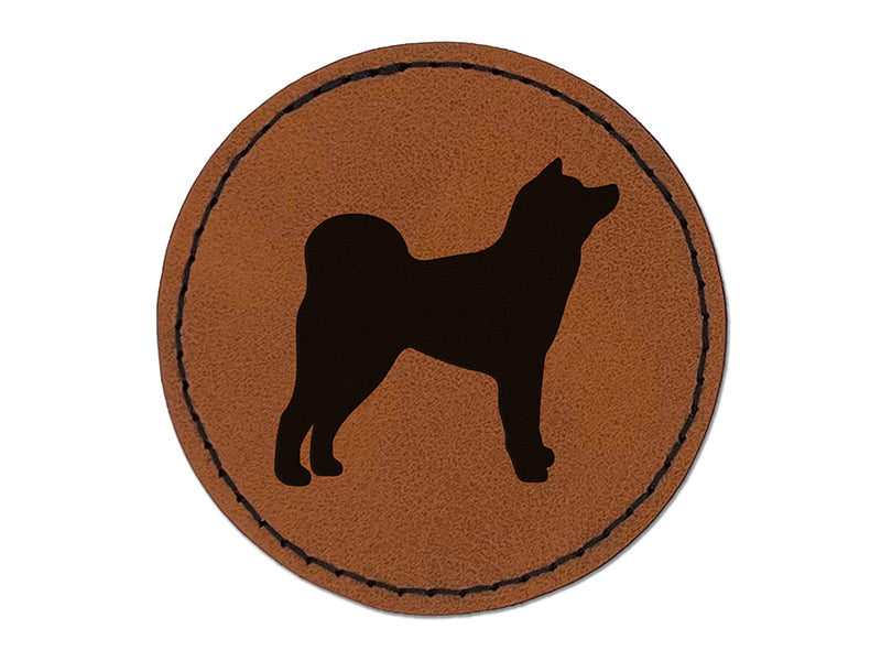 Japanese Akita Dog Solid Round Iron-On Engraved Faux Leather Patch Applique - 2.5"