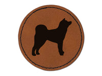 Japanese Akita Dog Solid Round Iron-On Engraved Faux Leather Patch Applique - 2.5"