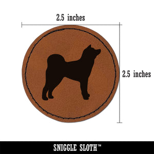 Japanese Akita Dog Solid Round Iron-On Engraved Faux Leather Patch Applique - 2.5"