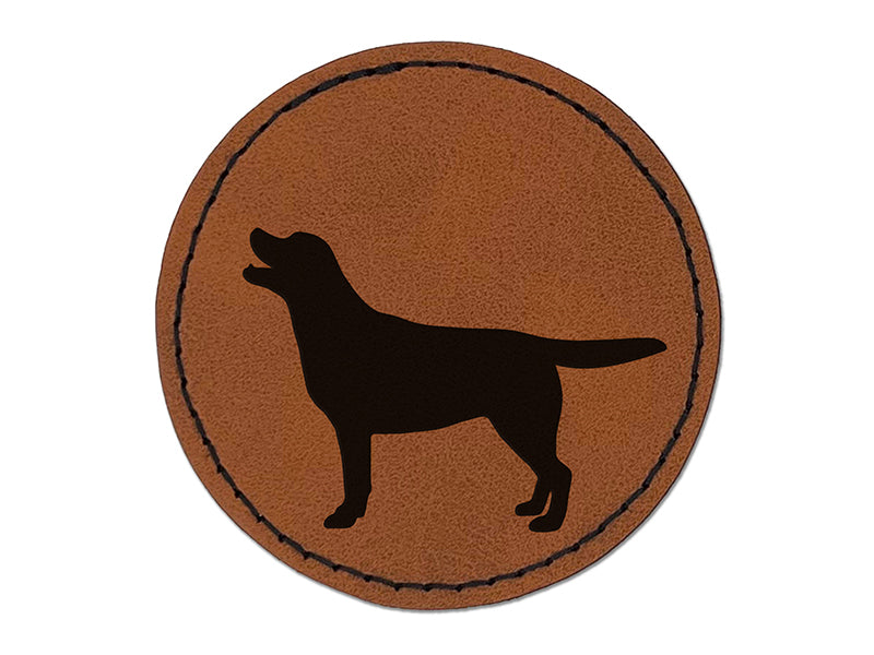 Labrador Retriever Dog Solid Round Iron-On Engraved Faux Leather Patch Applique - 2.5"
