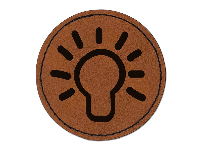 Light Bulb Idea Doodle Round Iron-On Engraved Faux Leather Patch Applique - 2.5"