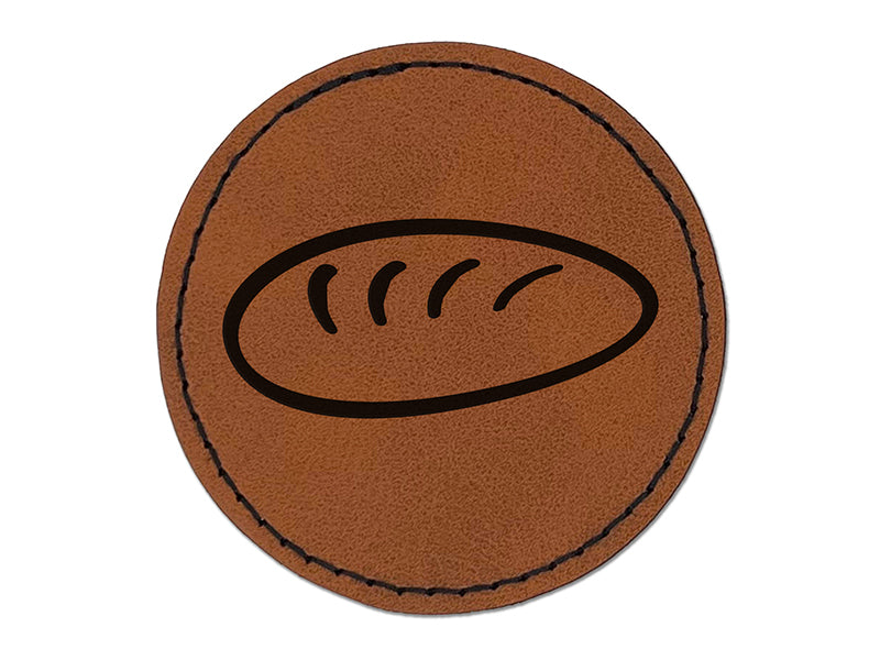 Loaf of Bread Doodle Round Iron-On Engraved Faux Leather Patch Applique - 2.5"