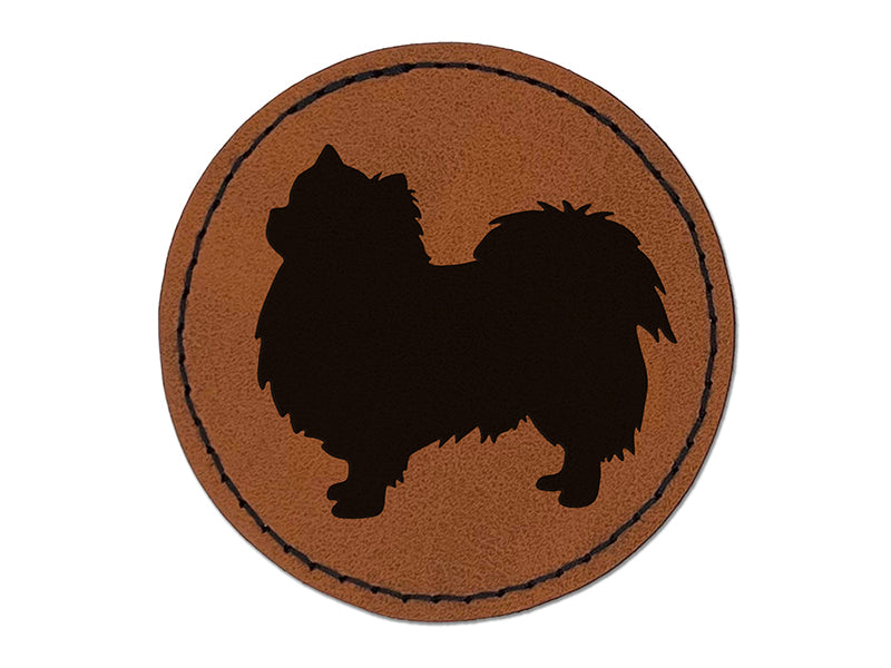 Long Coat Chihuahua Dog Solid Round Iron-On Engraved Faux Leather Patch Applique - 2.5"