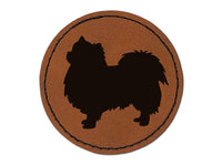 Long Coat Chihuahua Dog Solid Round Iron-On Engraved Faux Leather Patch Applique - 2.5"