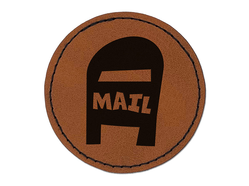 Mail Box Doodle Round Iron-On Engraved Faux Leather Patch Applique - 2.5"