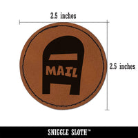 Mail Box Doodle Round Iron-On Engraved Faux Leather Patch Applique - 2.5"