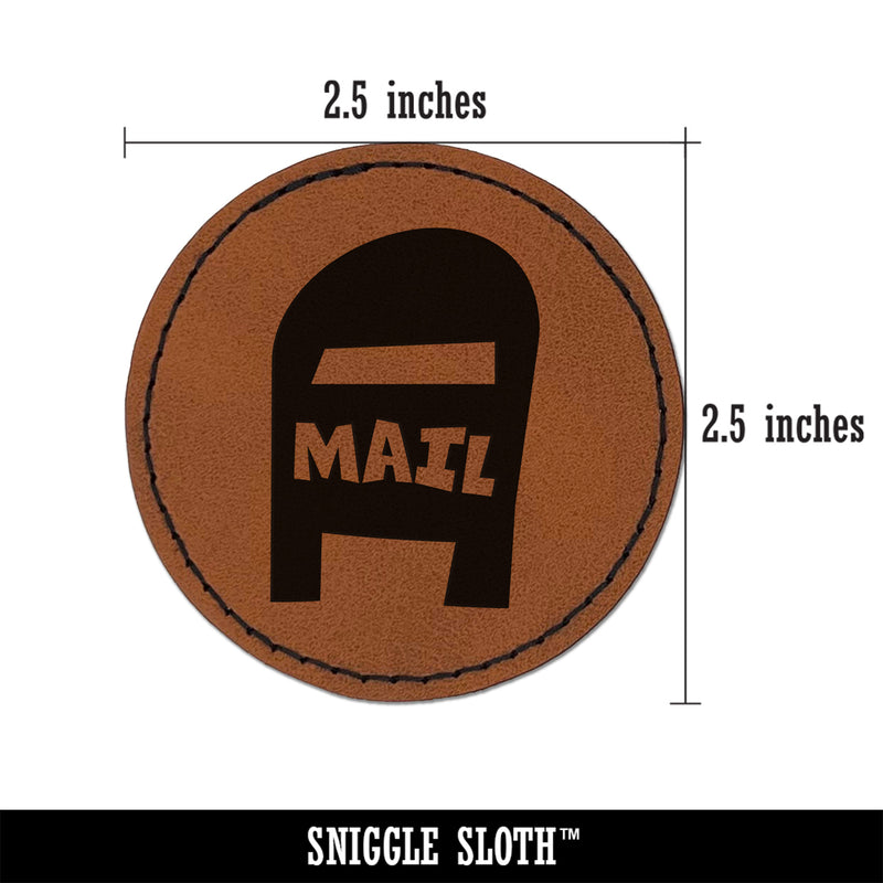 Mail Box Doodle Round Iron-On Engraved Faux Leather Patch Applique - 2.5"
