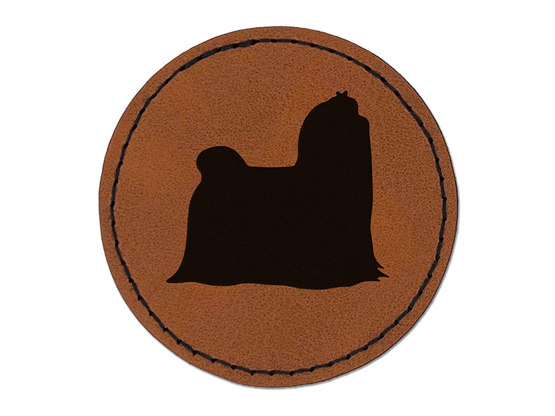 Maltese Dog Solid Round Iron-On Engraved Faux Leather Patch Applique - 2.5"