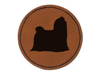Maltese Dog Solid Round Iron-On Engraved Faux Leather Patch Applique - 2.5"