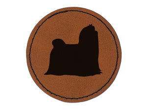 Maltese Dog Solid Round Iron-On Engraved Faux Leather Patch Applique - 2.5"