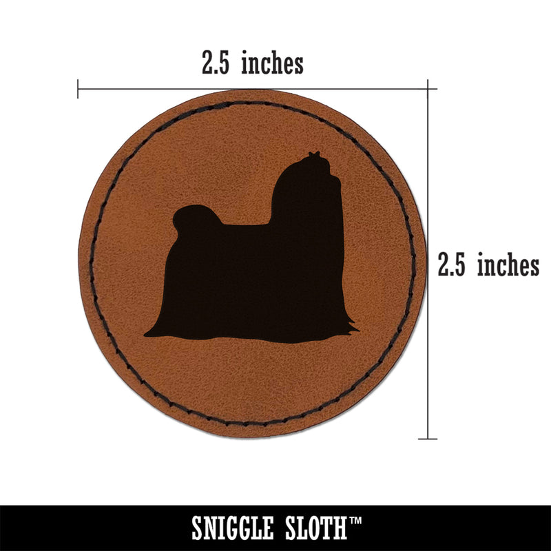 Maltese Dog Solid Round Iron-On Engraved Faux Leather Patch Applique - 2.5"