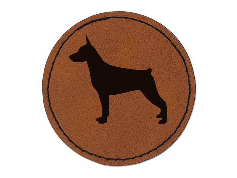 Miniature Pinscher Min Pin Dog Solid Round Iron-On Engraved Faux Leather Patch Applique - 2.5"