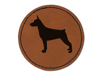Miniature Pinscher Min Pin Dog Solid Round Iron-On Engraved Faux Leather Patch Applique - 2.5"