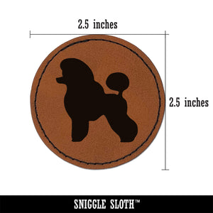 Miniature Poodle Dog Solid Round Iron-On Engraved Faux Leather Patch Applique - 2.5"