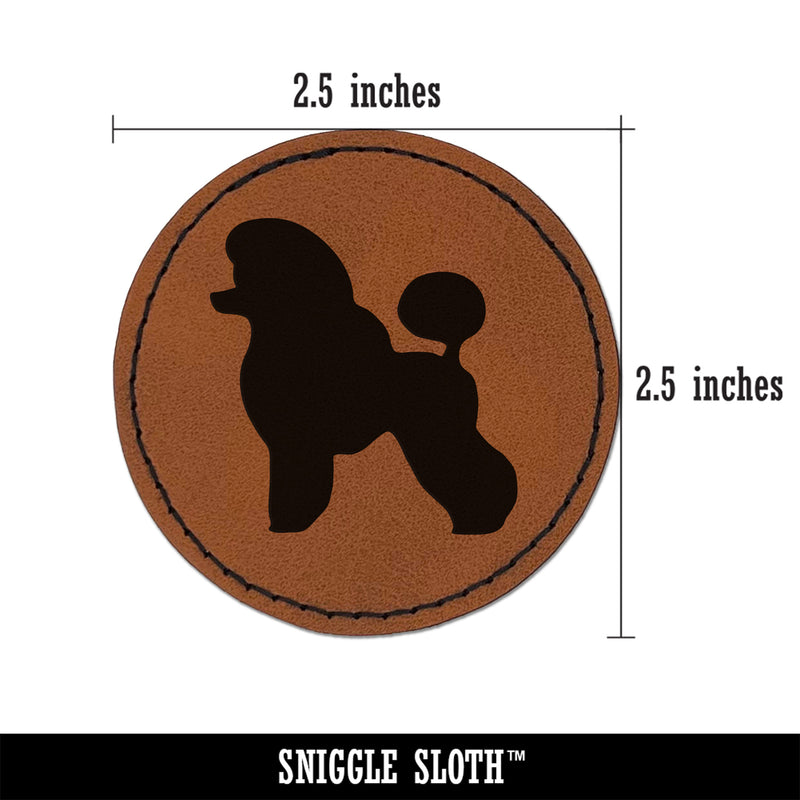 Miniature Poodle Dog Solid Round Iron-On Engraved Faux Leather Patch Applique - 2.5"