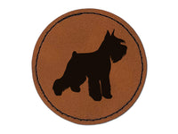 Miniature Schnauzer Dog Solid Round Iron-On Engraved Faux Leather Patch Applique - 2.5"