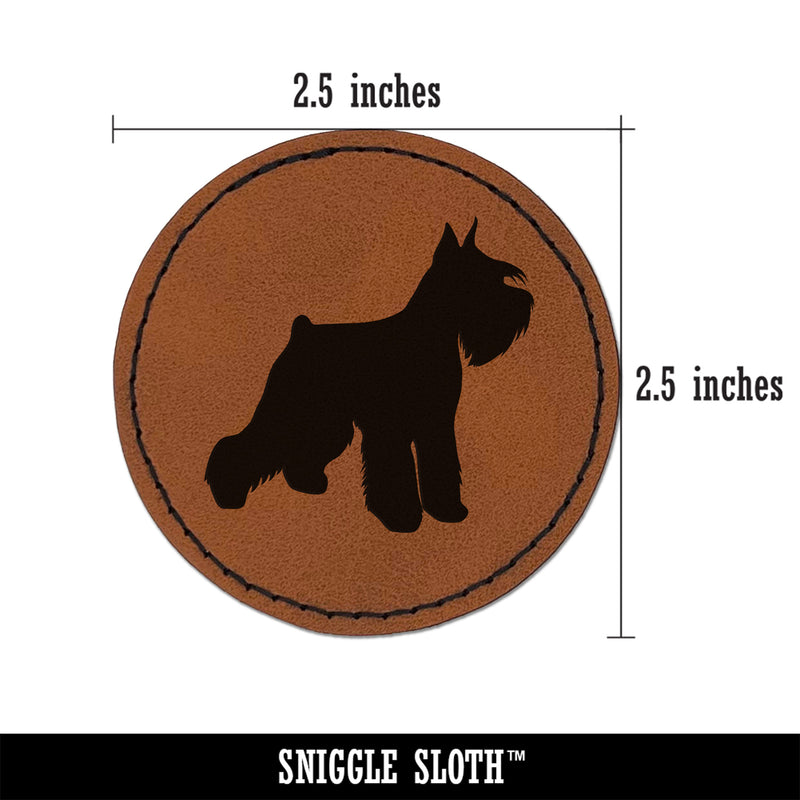 Miniature Schnauzer Dog Solid Round Iron-On Engraved Faux Leather Patch Applique - 2.5"
