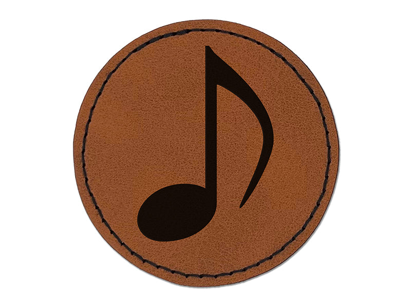 Music Eighth Note Round Iron-On Engraved Faux Leather Patch Applique - 2.5"