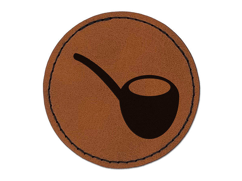 Old Timey Pipe Round Iron-On Engraved Faux Leather Patch Applique - 2.5"