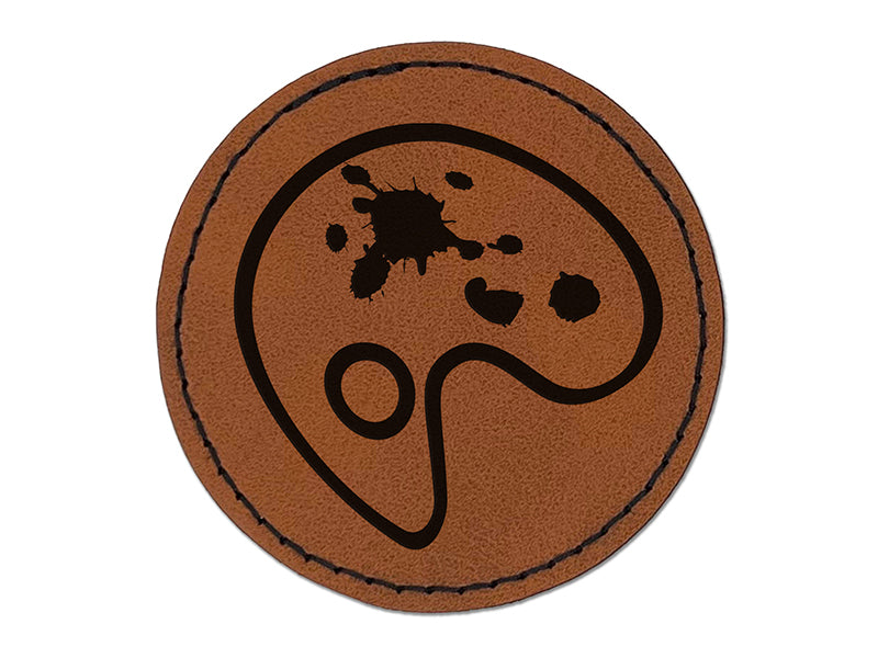 Painter Painting Artist Palette Abstract Round Iron-On Engraved Faux Leather Patch Applique - 2.5"