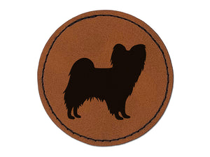 Papillon Continental Toy Spaniel Dog Solid Round Iron-On Engraved Faux Leather Patch Applique - 2.5"