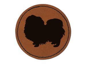Pekingese Dog Solid Round Iron-On Engraved Faux Leather Patch Applique - 2.5"