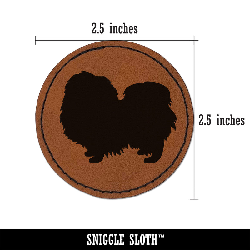 Pekingese Dog Solid Round Iron-On Engraved Faux Leather Patch Applique - 2.5"