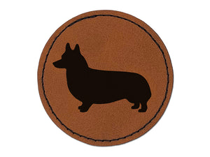 Pembroke Welsh Corgi Dog Solid Round Iron-On Engraved Faux Leather Patch Applique - 2.5"