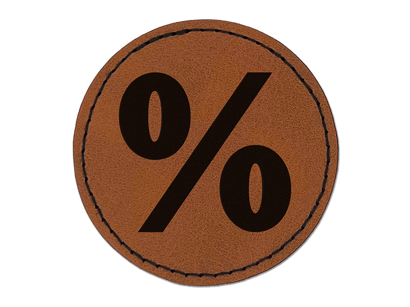 Percent Symbol Round Iron-On Engraved Faux Leather Patch Applique - 2.5"
