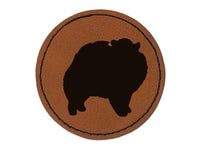 Pomeranian Dog Solid Round Iron-On Engraved Faux Leather Patch Applique - 2.5"
