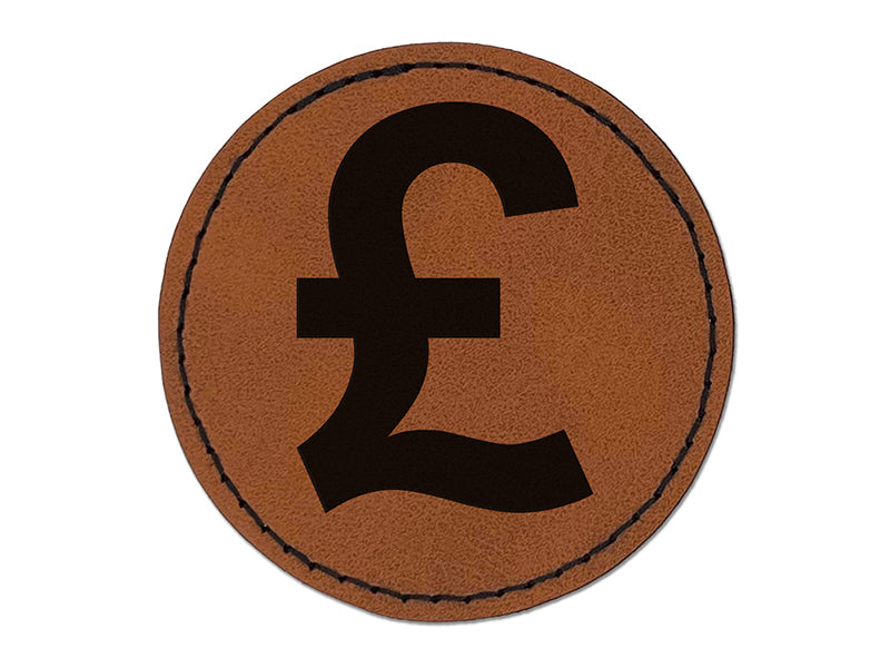 Pound Sterling Symbol United Kingdom Round Iron-On Engraved Faux Leather Patch Applique - 2.5"