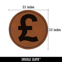 Pound Sterling Symbol United Kingdom Round Iron-On Engraved Faux Leather Patch Applique - 2.5"