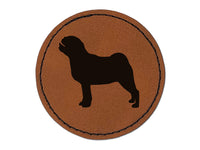 Pug Dog Solid Round Iron-On Engraved Faux Leather Patch Applique - 2.5"