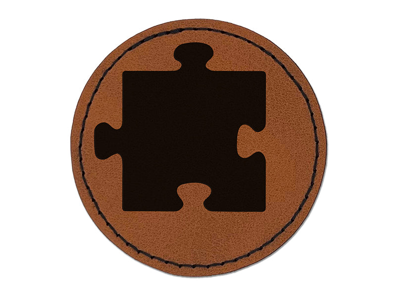 Puzzle Piece Solid Round Iron-On Engraved Faux Leather Patch Applique - 2.5"