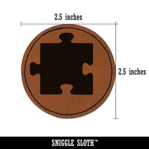 Puzzle Piece Solid Round Iron-On Engraved Faux Leather Patch Applique - 2.5"