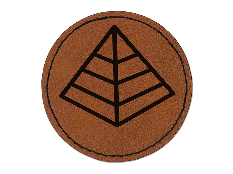 Pyramid Egypt Outline Round Iron-On Engraved Faux Leather Patch Applique - 2.5"