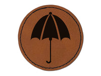 Rainy Day Umbrella Round Iron-On Engraved Faux Leather Patch Applique - 2.5"