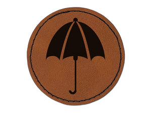 Rainy Day Umbrella Round Iron-On Engraved Faux Leather Patch Applique - 2.5"