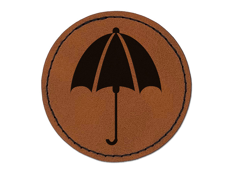 Rainy Day Umbrella Round Iron-On Engraved Faux Leather Patch Applique - 2.5"